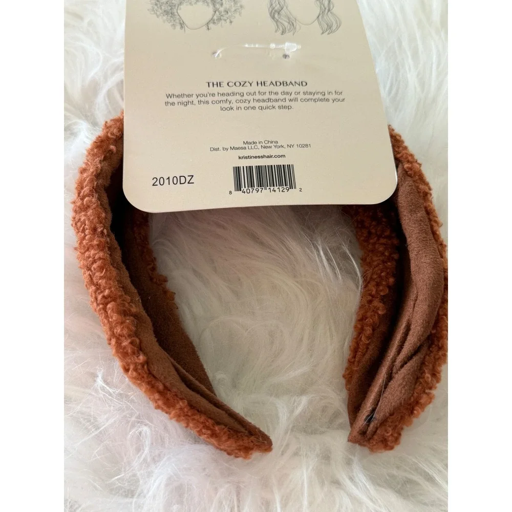 Kristin Ess The Cozy Headband Rust Brown Sherpa Boucle Top Knot Hair Accessory